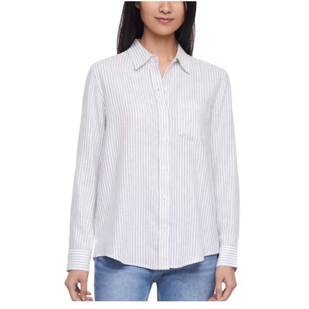 Gap Womens Blue White Striped Linen Blend Button Down Shirt XS New